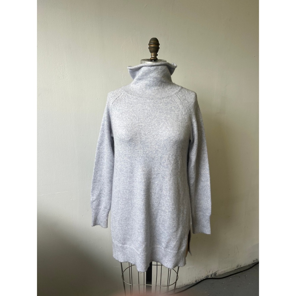 Ann Taylor Heathered Turtleneck Tunic Sweater Raglan Sleeve Side Slit Knit